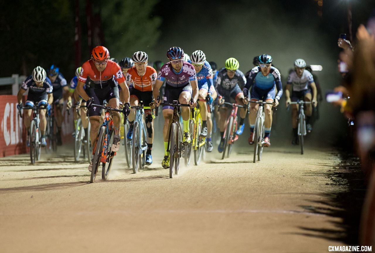 Cody Kaiser sprints to the holeshot. 2018 RenoCross men's race. © J. Silva / Cyclocross Magazine