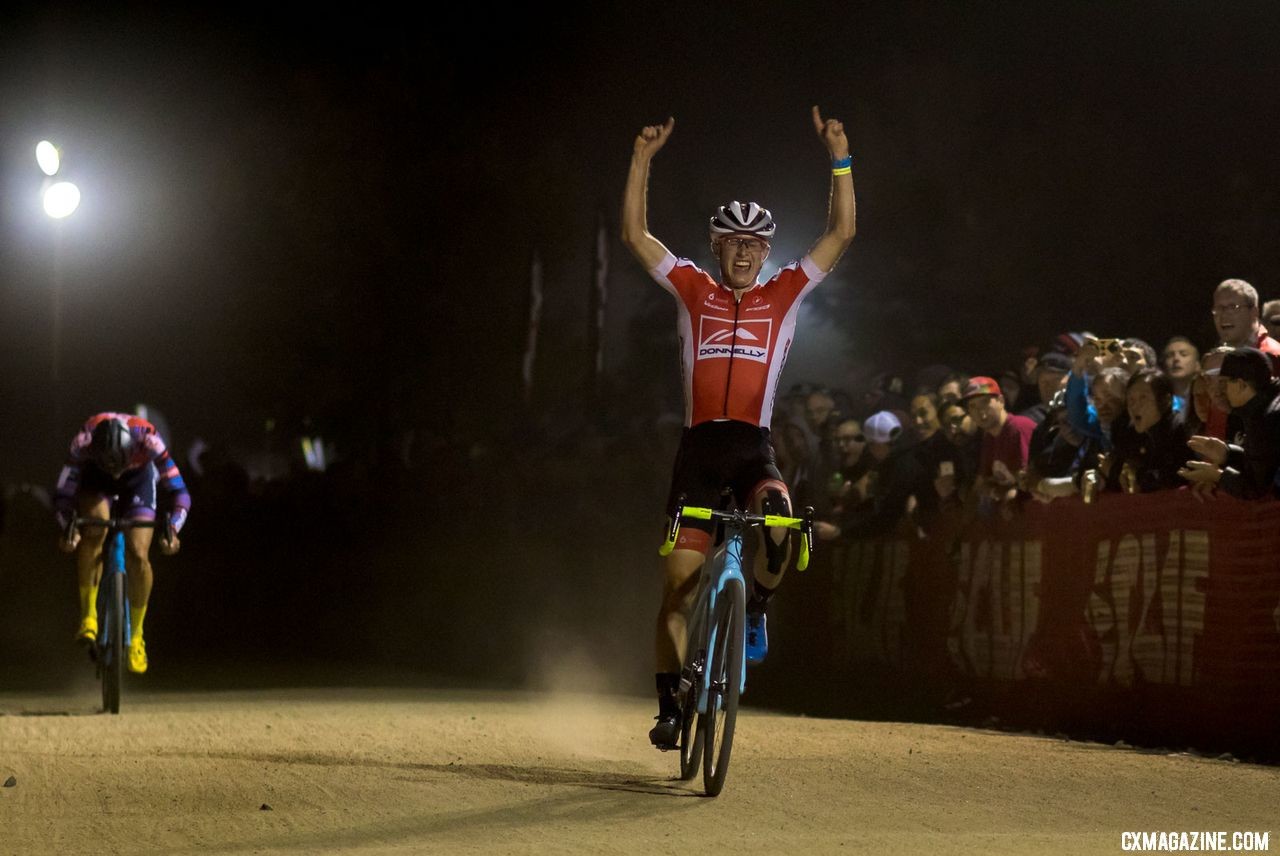 After a disappointing Nationals, Lance Haidet was ecstatic with his 2018 RenoCross win. © A. Yee / Cyclocross Magazine