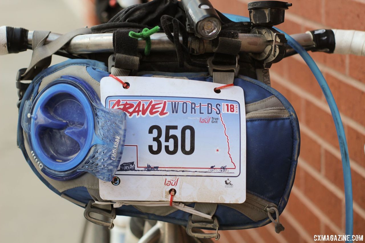 Bleakley used his custom titanium handlebar to stash his hydration pack and take a load off his back. James Bleakley's Black Sheep Bikes Titanium Gravsplosion Gravel Bike. © Z. Schuster / Cyclocross Magazine