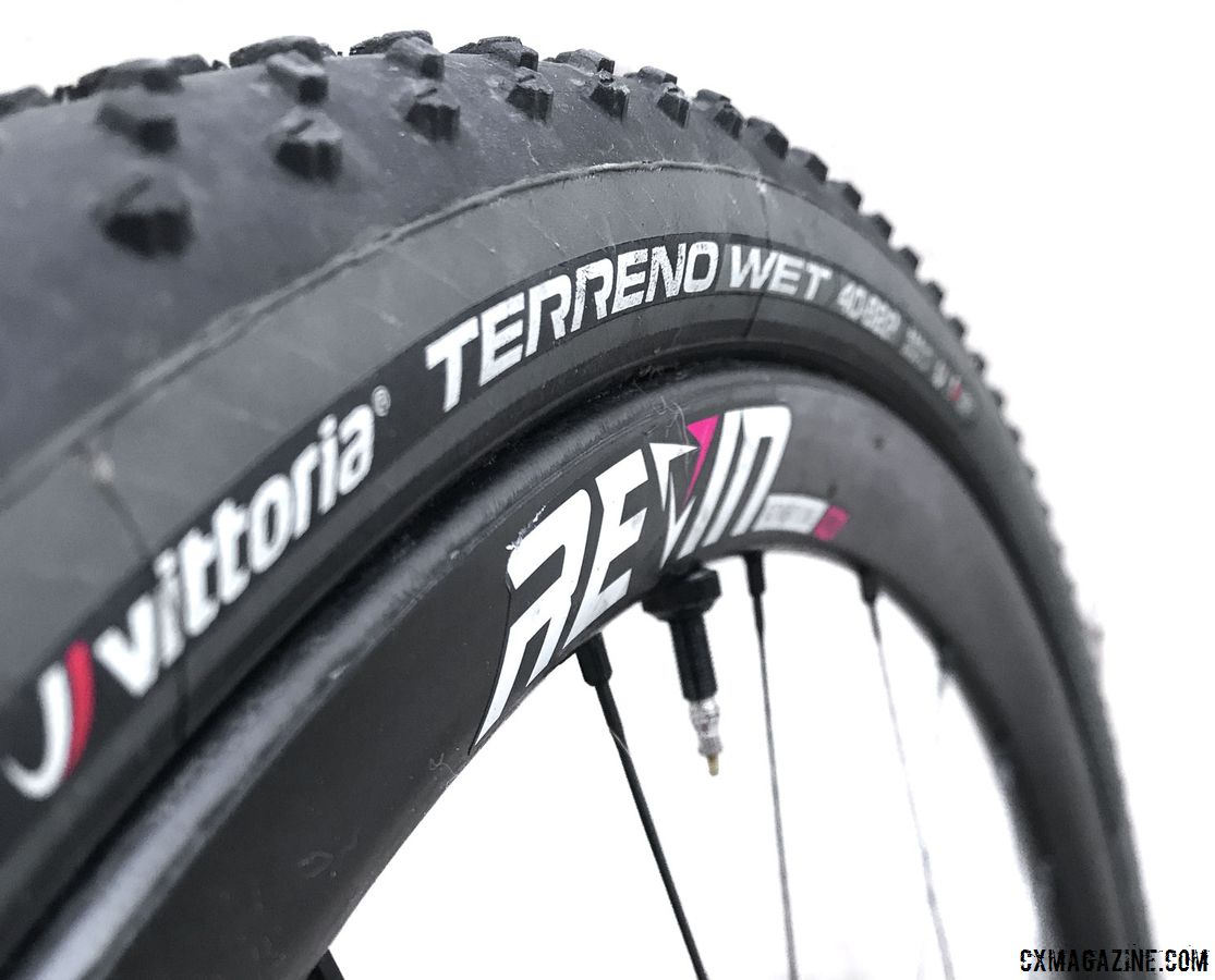 The 40mm Vittoria Terreno Wet tires were a bit of a challenge to seat, but once on, they have held their air. Revin Cycling G21 Pro Carbon Tubeless Clinchers. © Cyclocross Magazine