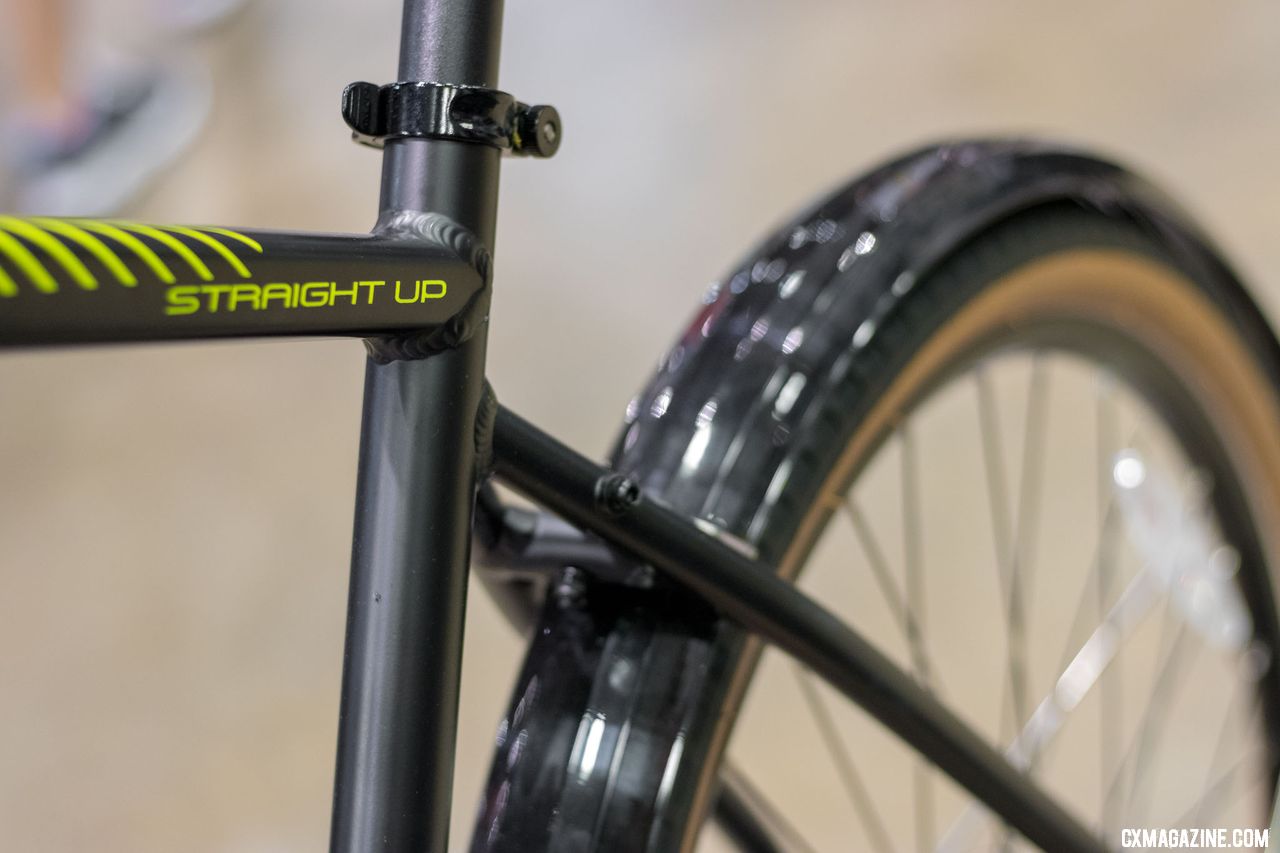 The new sub $1k Van Dessel "urban gravel" Straight Up 650b bike keeps you dry when conditions get wet. 2018 Interbike. © Cyclocross Magazine