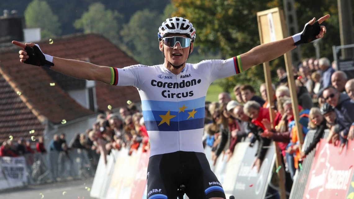 Two races, two wins for Mathieu van der Poel. 2018 Brico Cross Ronse / Hotondcross. © B. Hazen / Cyclocross Magazine