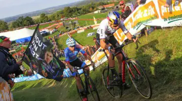 Wout van Aert and Michael Vanthourenhout raced for second. 2018 Brico Cross Ronse / Hotondcross. © B. Hazen / Cyclocross Magazine