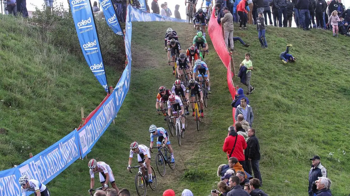 The course in Ronse featured several downs (and ups). 2018 Brico Cross Ronse / Hotondcross. © B. Hazen / Cyclocross Magazine