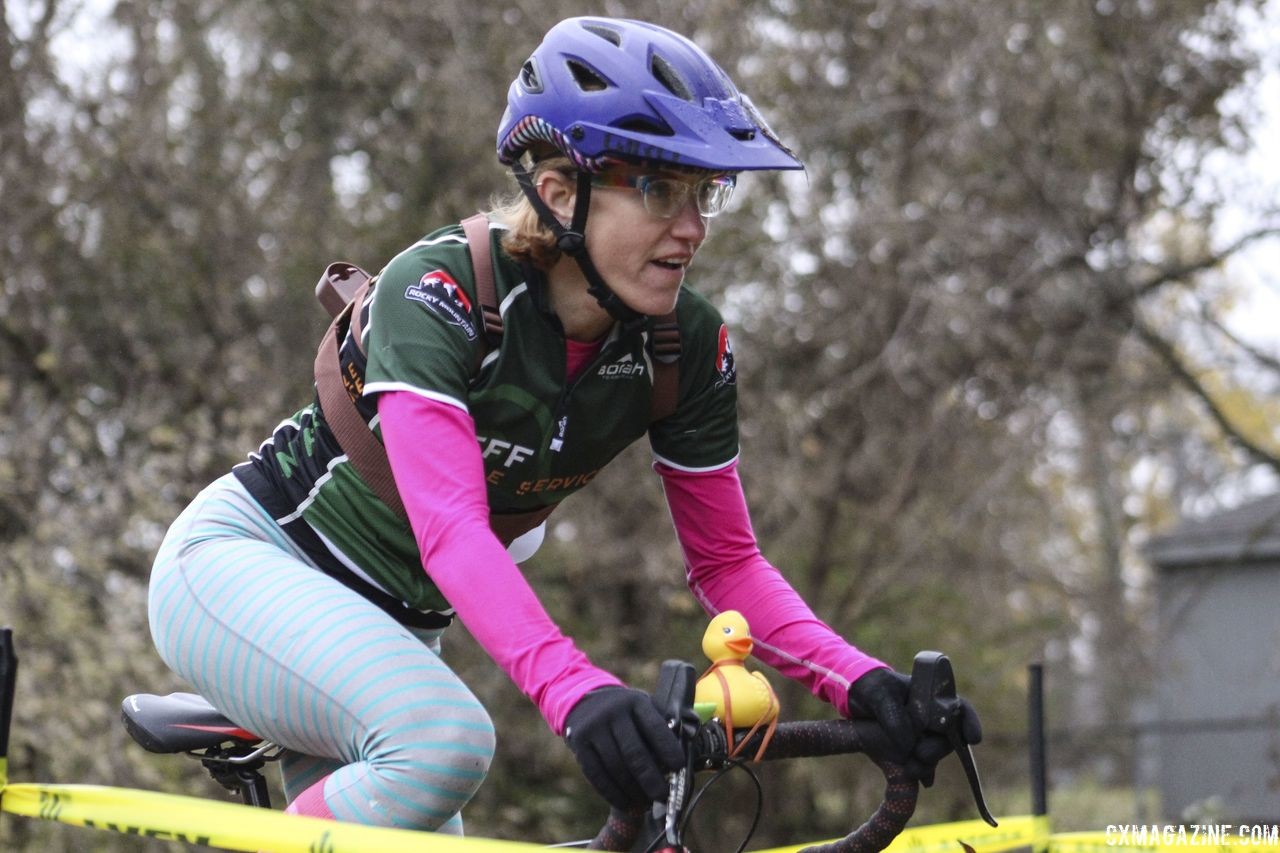 Holly LaVesser and her duck passenger took the Elite Women's win. 2018 Cross Fire, Sun Prairie, Wisconsin. © Z. Schuster / Cyclocross Magazine