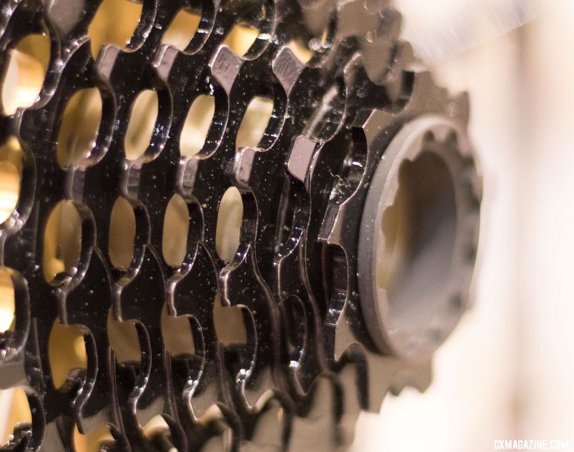 Got an XD driver but don't need a 42t low cog or want a taller gear for road rides? The Leonardi Factory 9-36 cassette might fit the bill. 2018 Interbike new products. © Cyclocross Magazine