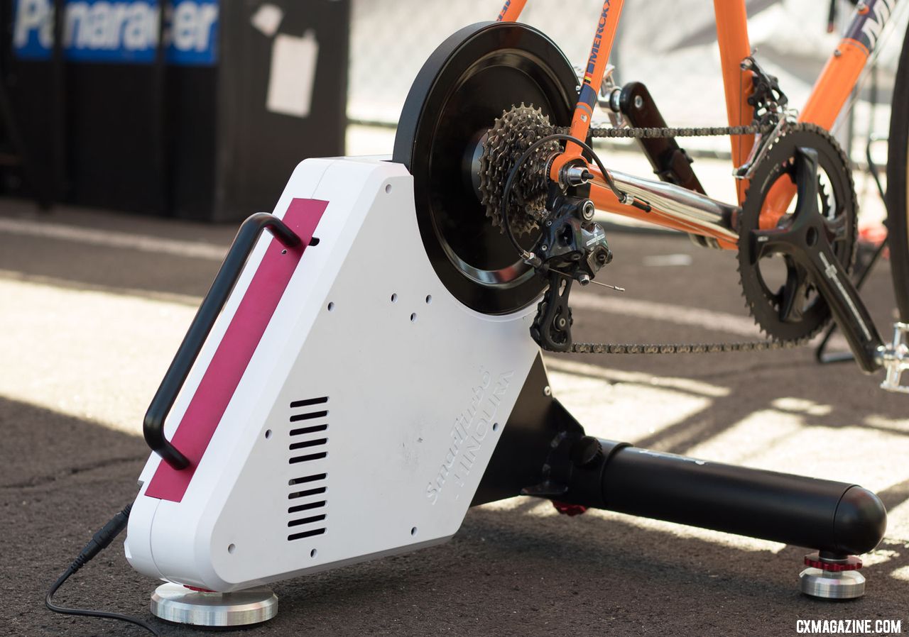 Minoura's Kagura SmartTurbo trainer packs a lot of power into its $900 package. 2018 Interbike new products. © Cyclocross Magazine