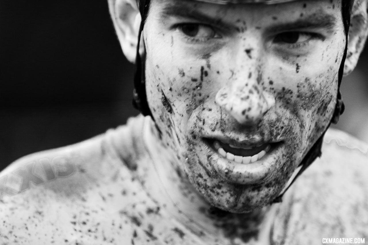 Kerry Werner raced hard both Saturday and Sunday and had the mud to show for it. 2018 Jingle Cross World Cup. © D. Mable / Cyclocross Magazine