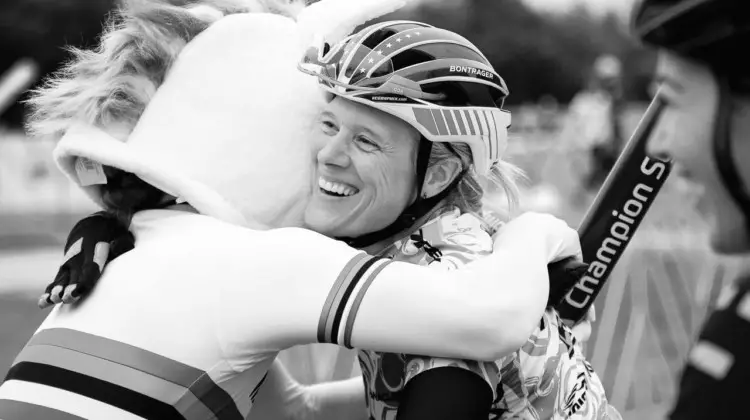 Unicorn hugs for Katie Compton. 2018 Jingle Cross World Cup. © D. Mable / Cyclocross Magazine
