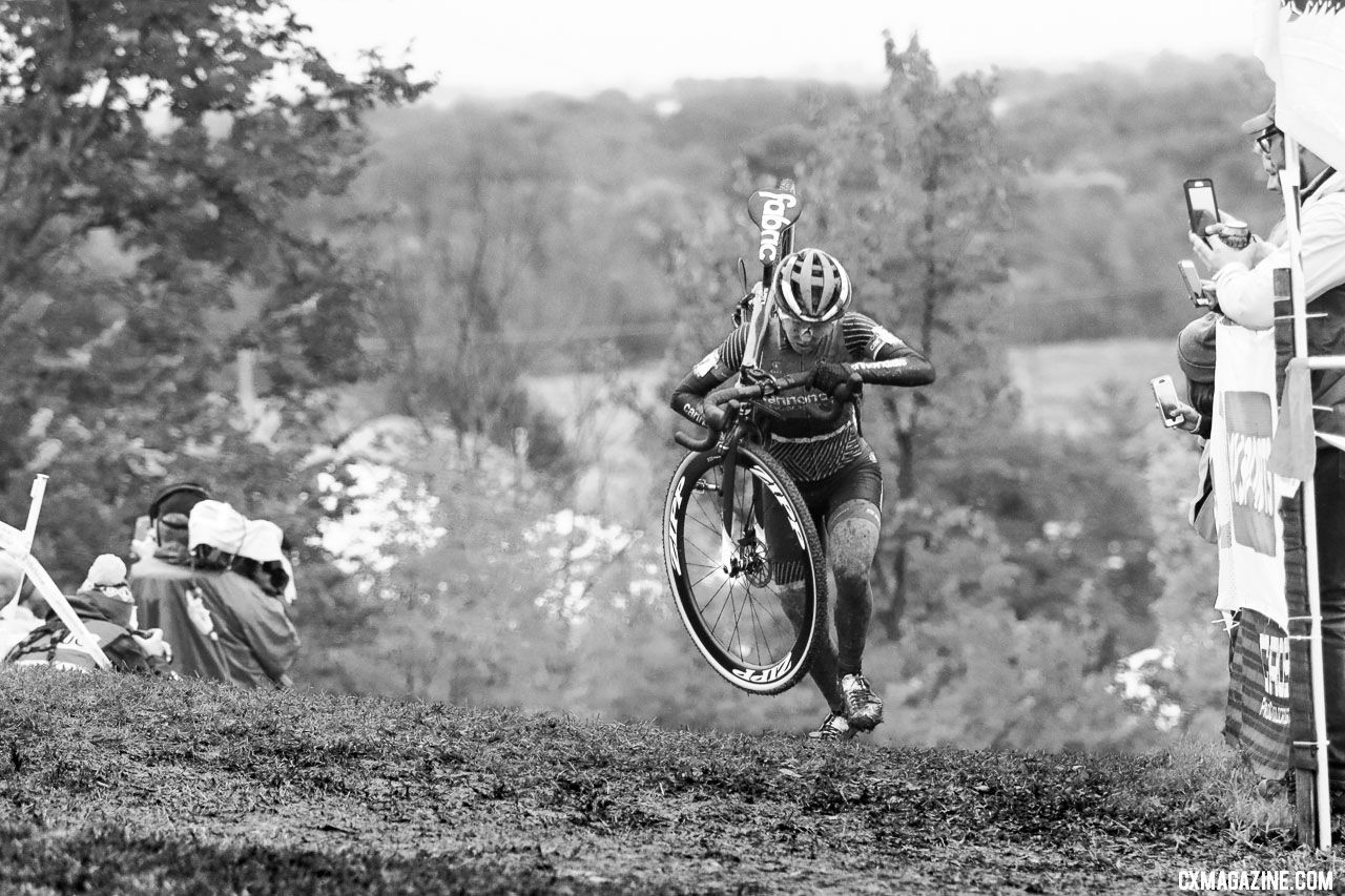 Kaitie Keough crests the Mt. Krumpit run-up. 2018 Jingle Cross World Cup. © D. Mable / Cyclocross Magazine