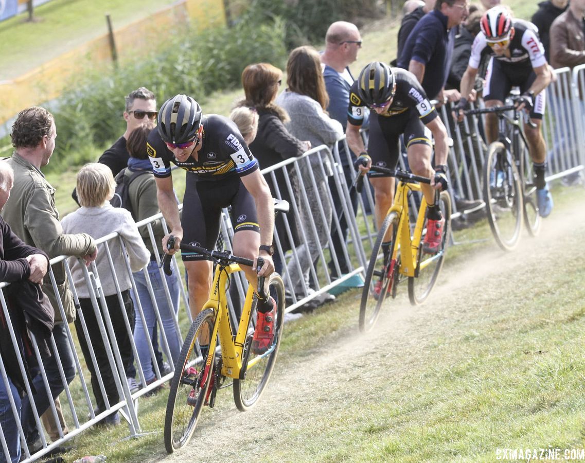 Toon Aerts leads the chase group. 2018 Superprestige Niels Albert CX, Boom. © B. Hazen / Cyclocross Magazine