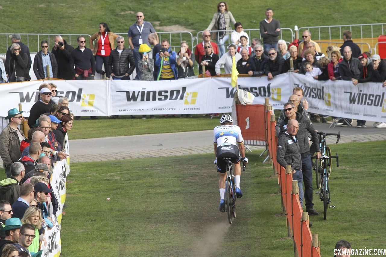 Mathieu van der Poel saw a lot of open space in front of him. 2018 Superprestige Niels Albert CX, Boom. © B. Hazen / Cyclocross Magazine