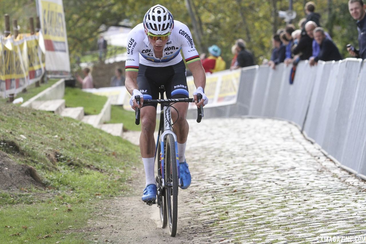 Mathieu van der Poel rode solo the second half of the race. 2018 Superprestige Niels Albert CX, Boom. © B. Hazen / Cyclocross Magazine