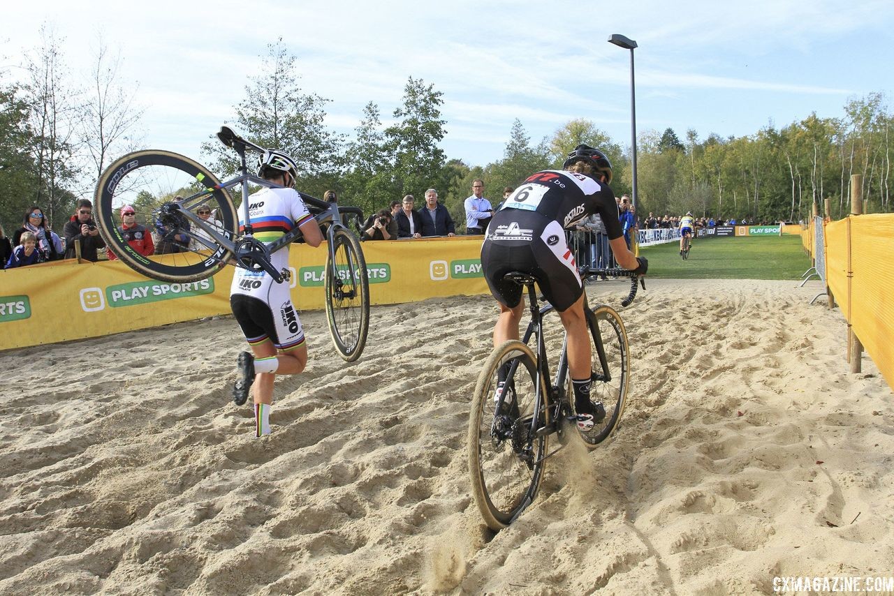 Cant and Arzuffi dangled close to Van De Steene in the middle of the race. 2018 Superprestige Niels Albert CX, Boom. © B. Hazen / Cyclocross Magazine