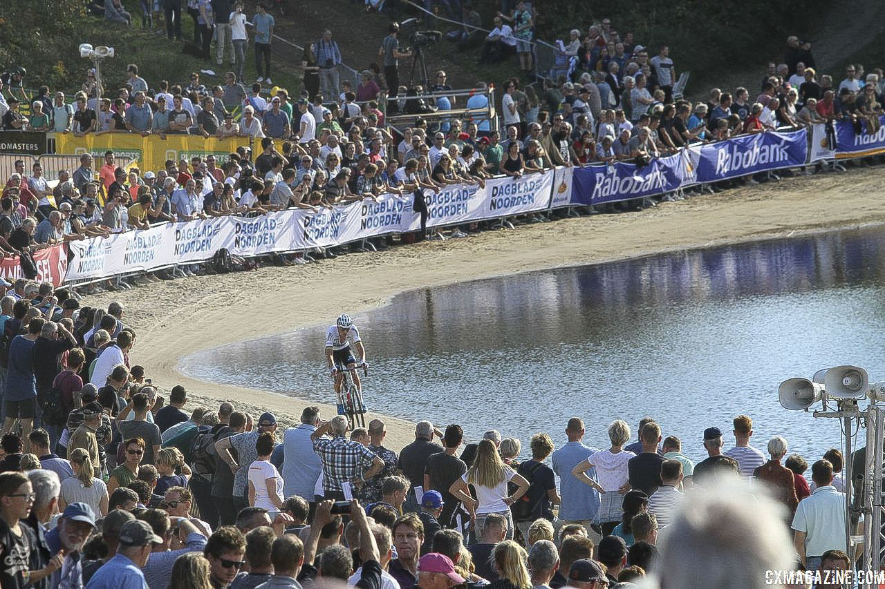 Mathieu van der Poel spent a lot of time solo at the front. 2018 Superprestige Gieten. © B. Hazen / Cyclocross Magazine