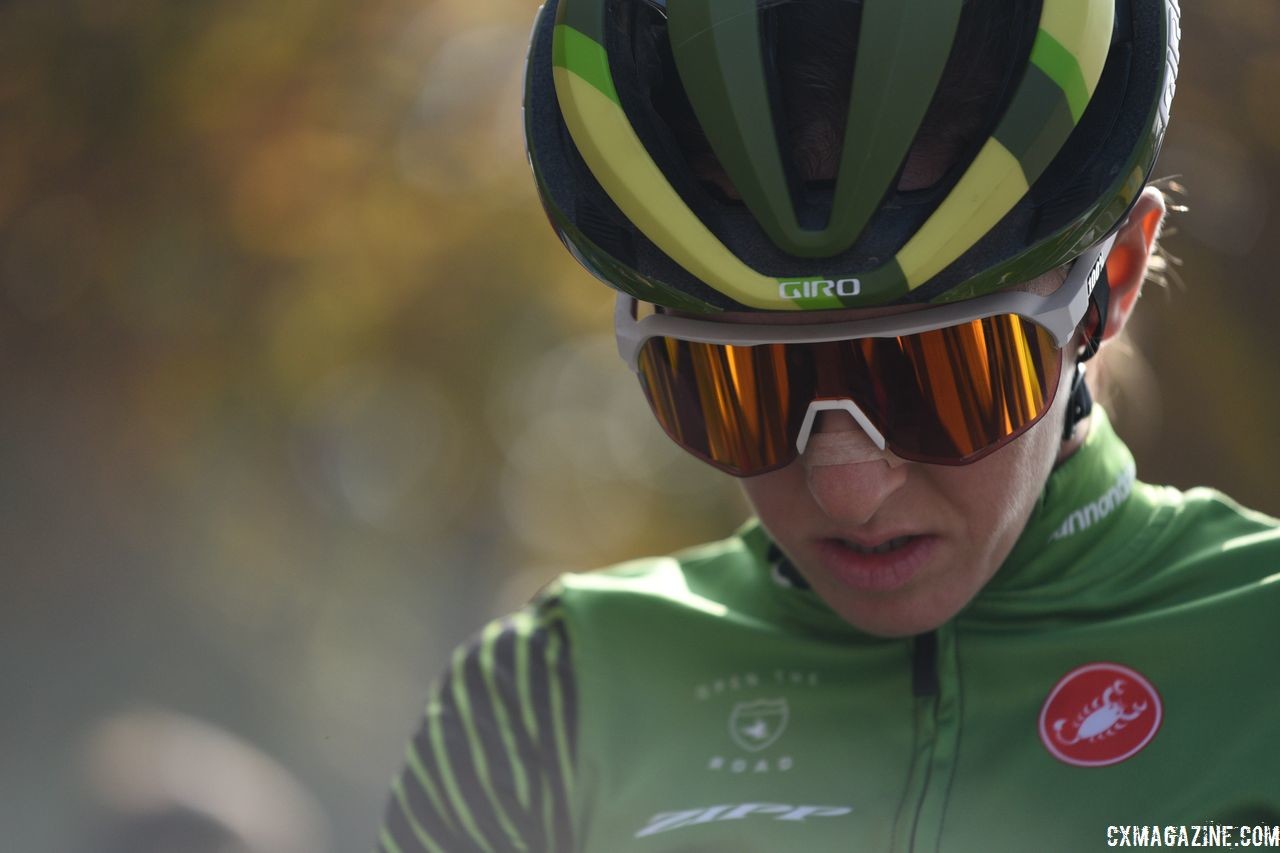 Kaitie Keough waits to race. 2018 World Cup Bern, Switzerland. © E. Haumesser / Cyclocross Magazine