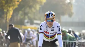 Wout van Aert waits at the start line. He got off to a fast start on Sunday. 2018 World Cup Bern, Switzerland. © E. Haumesser / Cyclocross Magazine