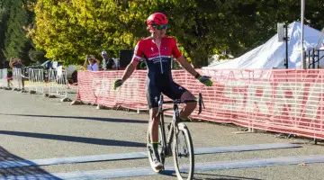 Cody Kaiser celebrates his win. 2018 West Sacramento Cyclocross Grand Prix Day 2. © L. Lamoureux