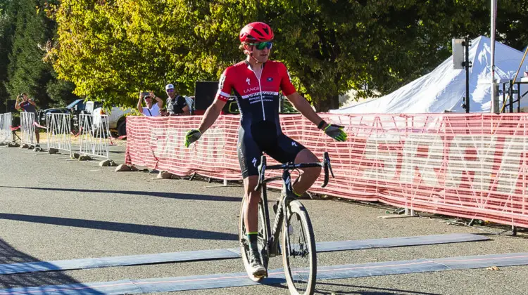 Cody Kaiser celebrates his win. 2018 West Sacramento Cyclocross Grand Prix Day 2. © L. Lamoureux