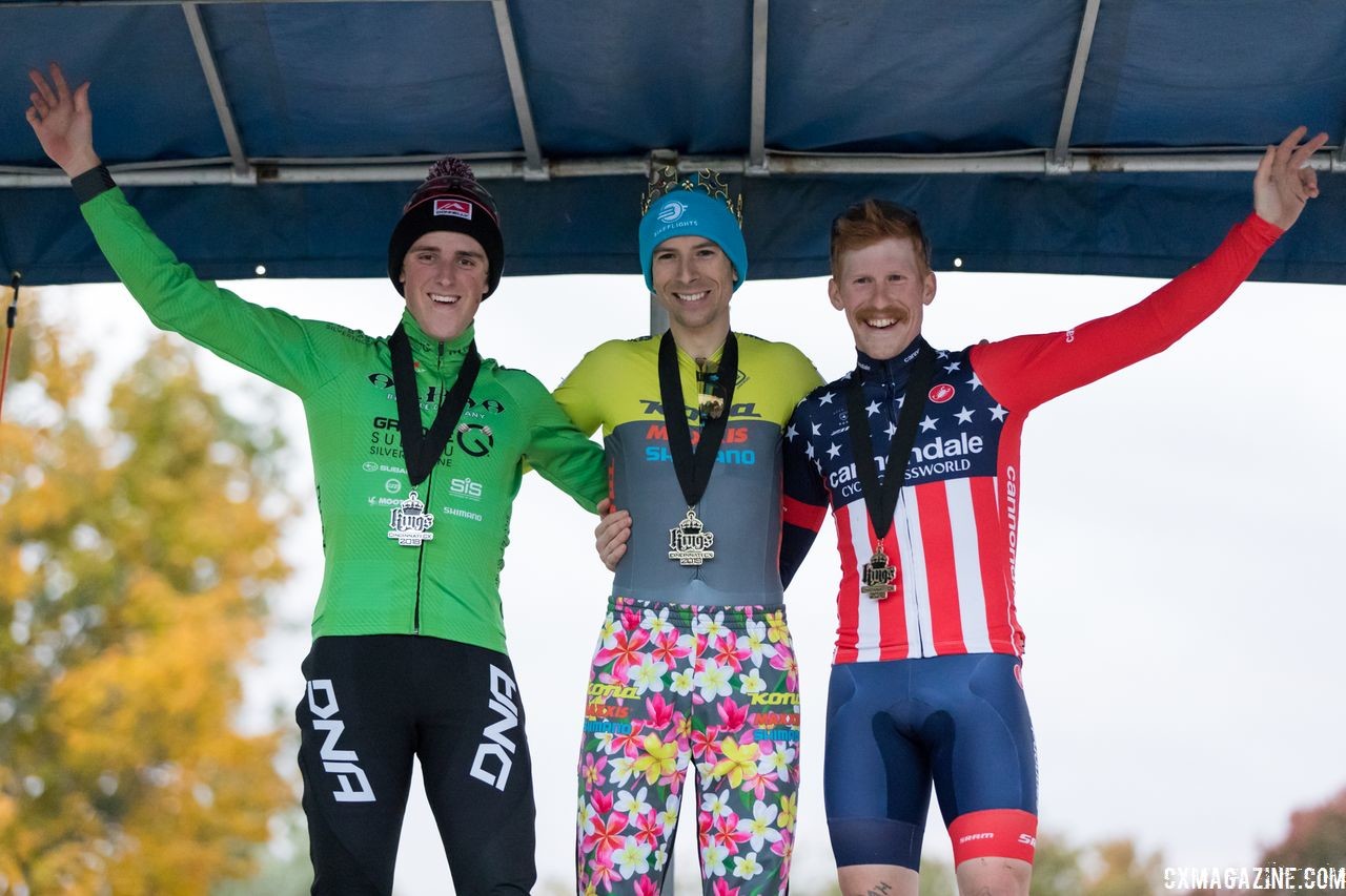 Men's podium: Kerry Werner, Gage Hecht and Stephen Hyde. 2018 Cincinnati Cyclocross Day 2. © B. Buckley / Cyclocross Magazine