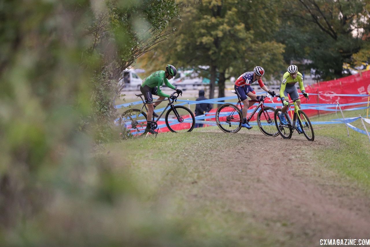 Werner, Hyde and Hecht take a corner off the front. 2018 Cincinnati Cyclocross Day 2. © B. Buckley / Cyclocross Magazine