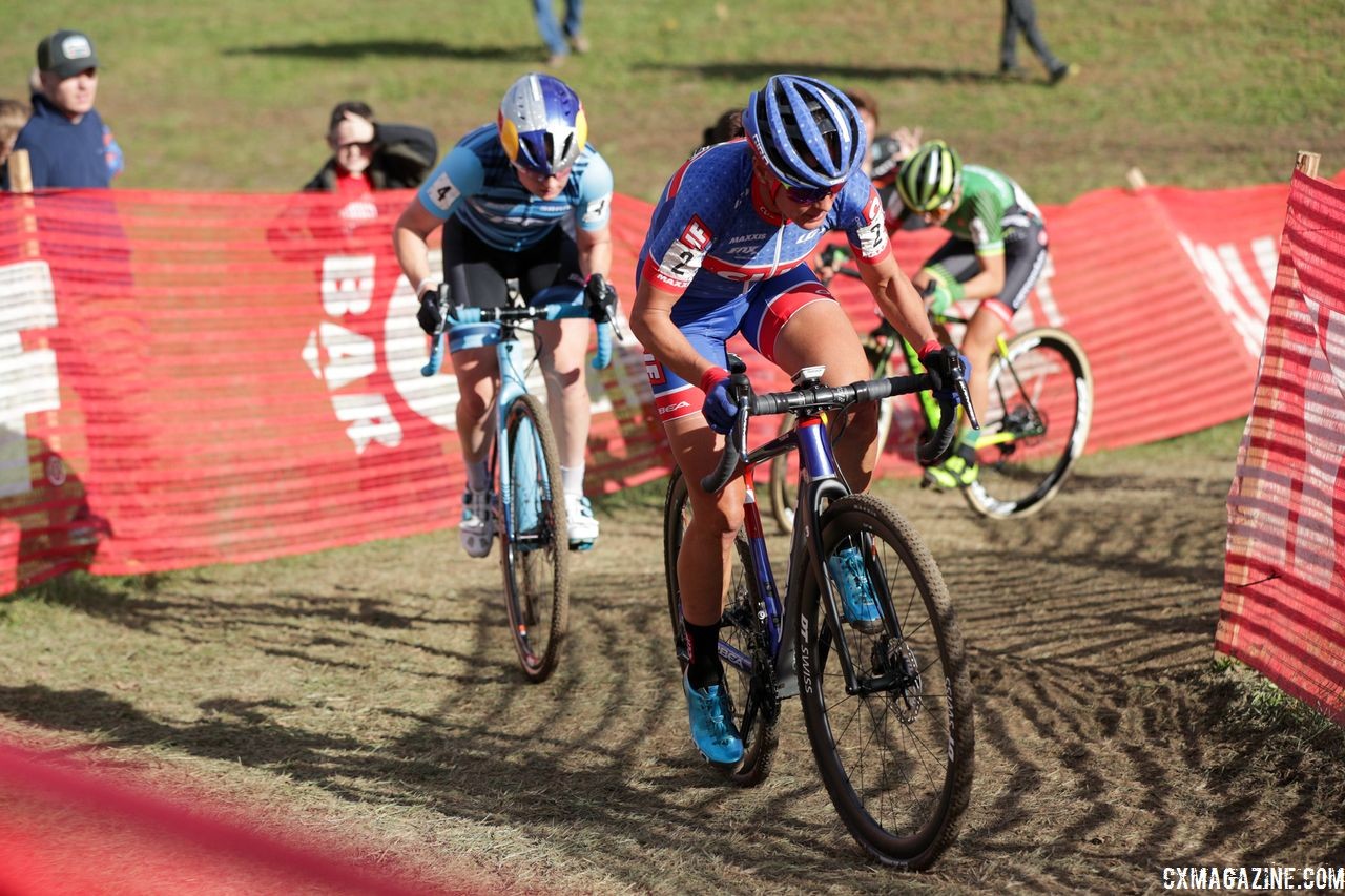 Katerina Nash leads Ellen Noble and Kaitie Keough. 2018 Cincinnati Cyclocross Day 2. © B. Buckley / Cyclocross Magazine