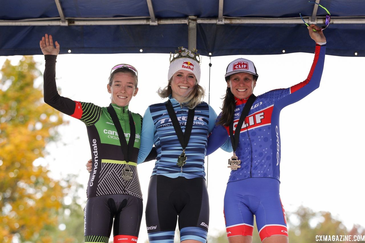 Women's podium: Ellen Noble, Kaitie Keough and Katerina Nash. 2018 Cincinnati Cyclocross Day 2. © B. Buckley / Cyclocross Magazine