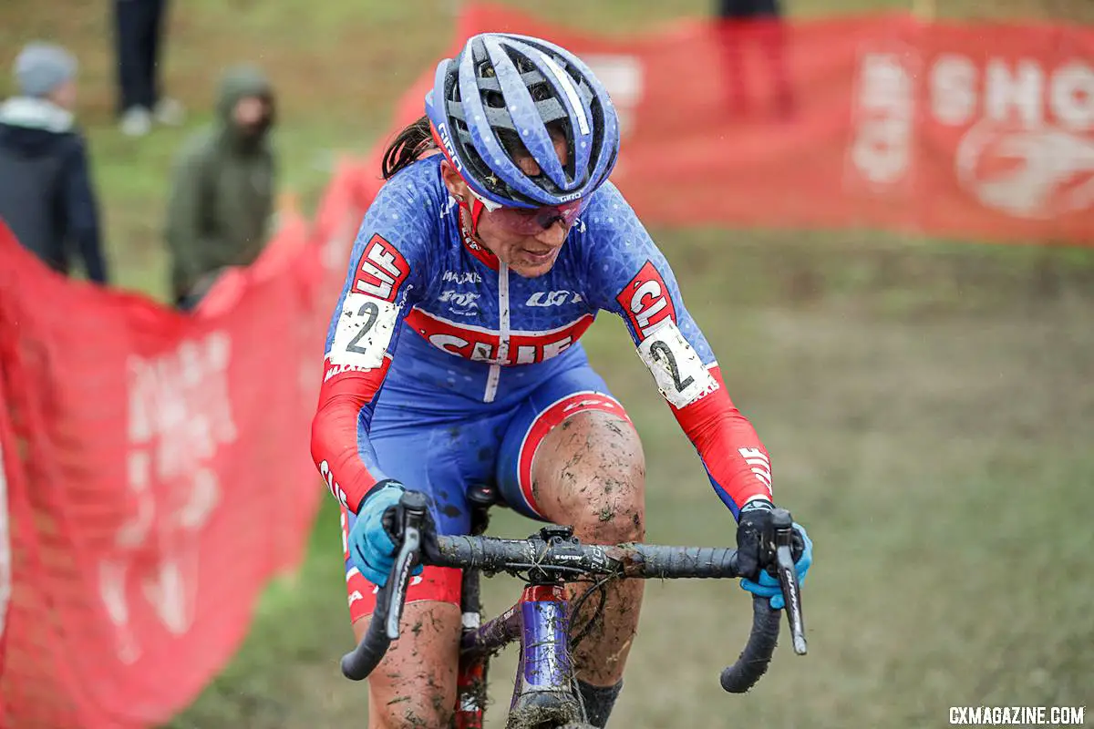Nash came back to cyclocross after a brief break to finish second behind Noble. 2018 Cincinnati UCI Cyclocross Day 1. Elite Women. © Bruce Buckley