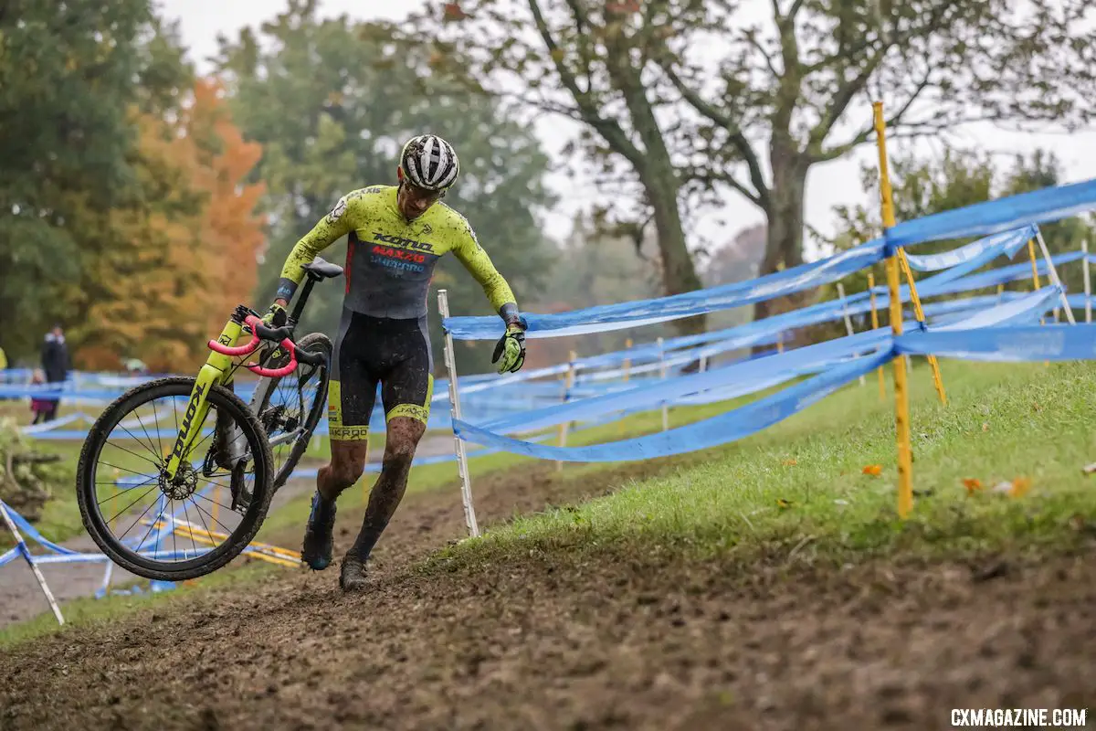 Kerry Werner carries his Major Jake to third. 2018 Cincinnati UCI Cyclocross Day 1. Elite Women. © Bruce Buckley