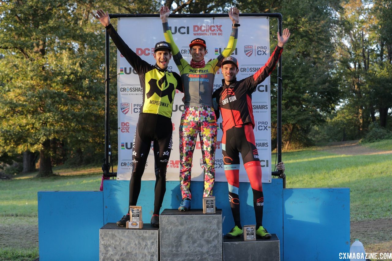 Men's podium: Kerry Werner, Eric Thompson and Travis Livermon. 2018 DCCX Day 2. © B. Buckley