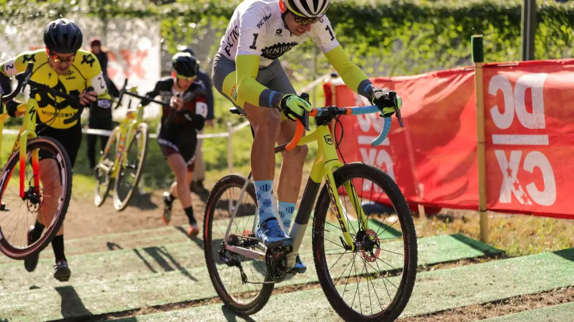 Kerry Werner rode the stairs en route to reaching his goal of not getting off the bike. 2018 DCCX Day 2. © B. Buckley