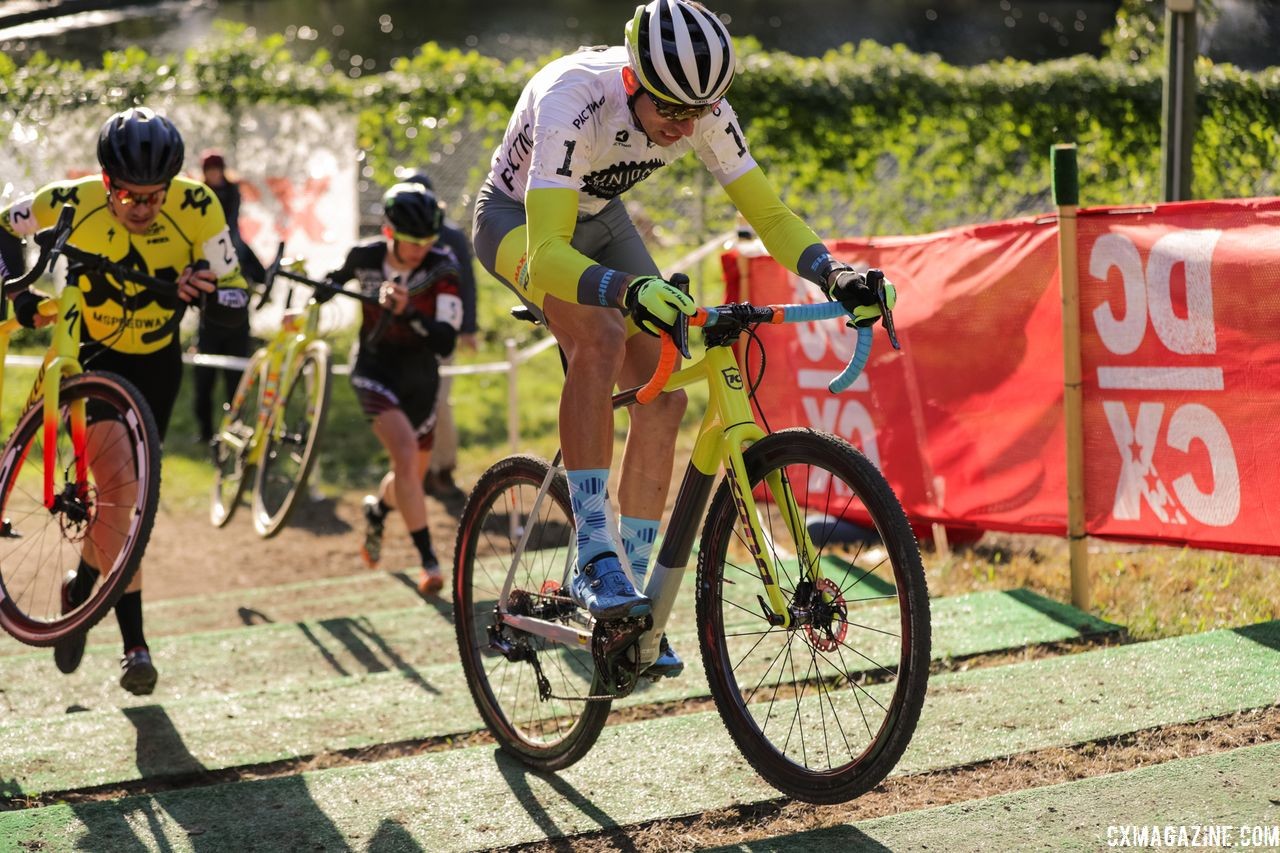 Kerry Werner rode the stairs en route to reaching his goal of not getting off the bike. 2018 DCCX Day 2. © B. Buckley