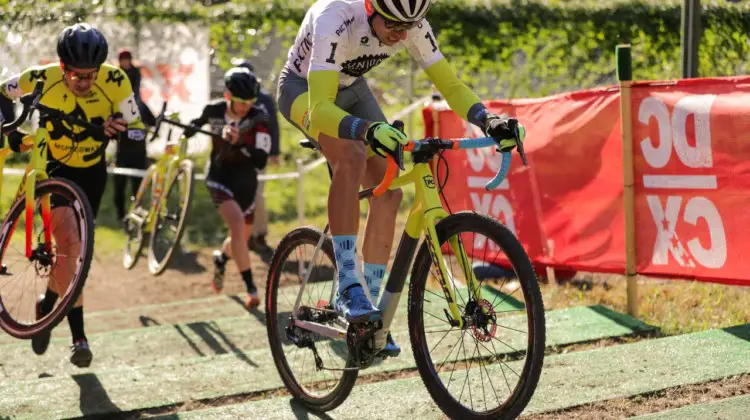 Kerry Werner rode the stairs en route to reaching his goal of not getting off the bike. 2018 DCCX Day 2. © B. Buckley