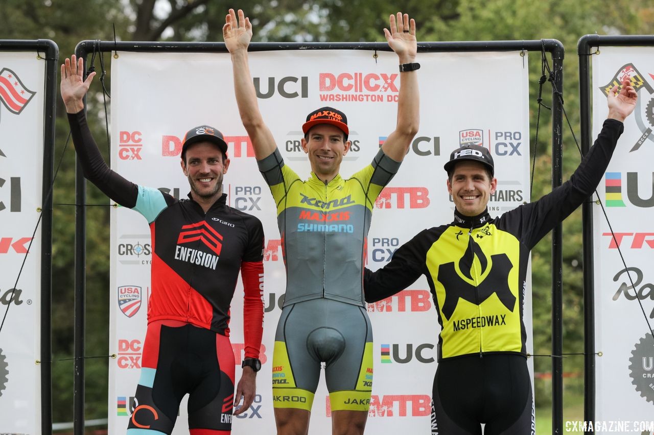 Men's podium: Kerry Werner, Travis Livermon and Eric Thompson. 2018 DCCX Day 1. © B. Buckley