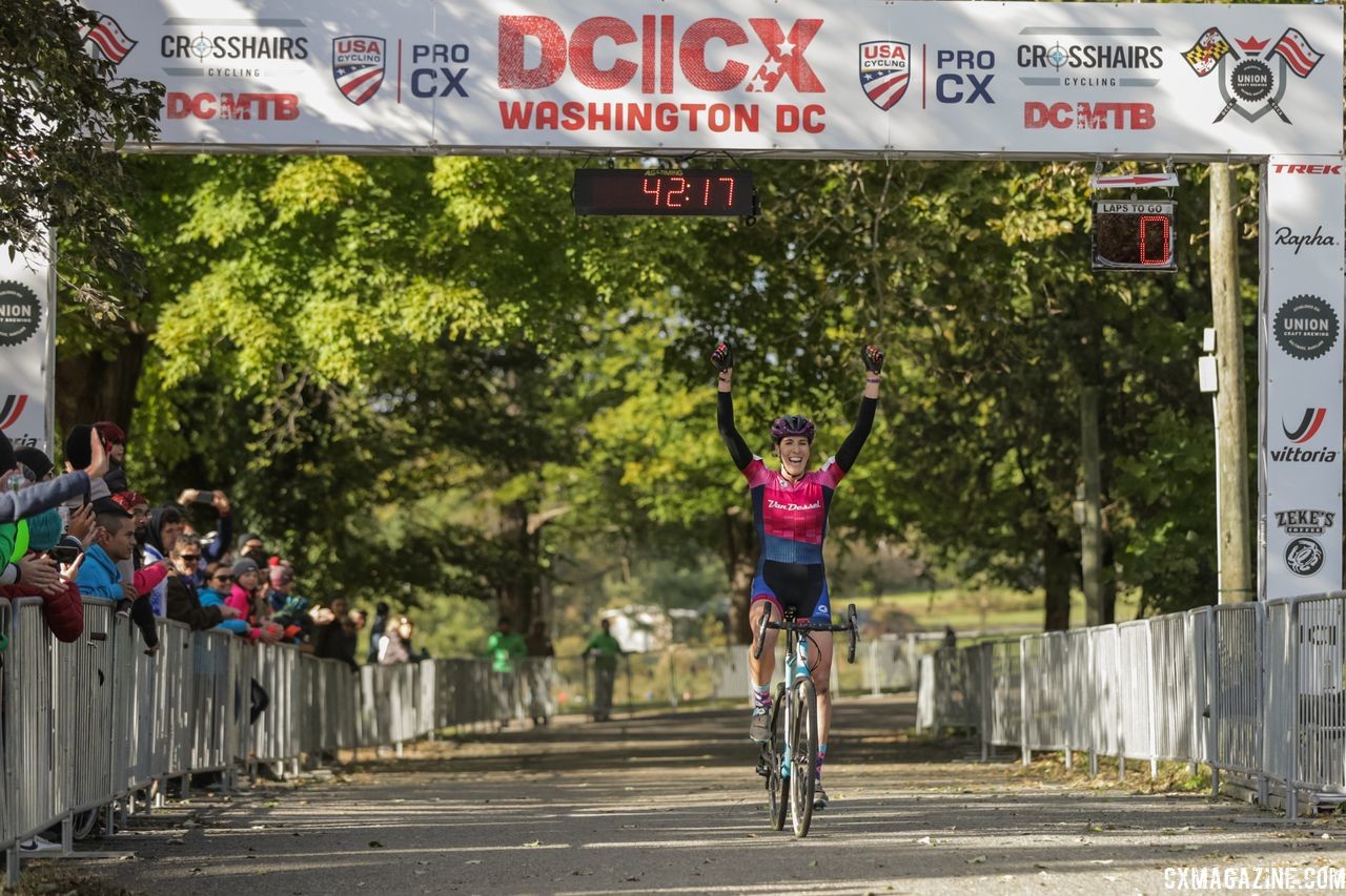 Sunny Gilbert celebrates her second-straight DCCX win. 2018 DCCX Day 2. © B. Buckley