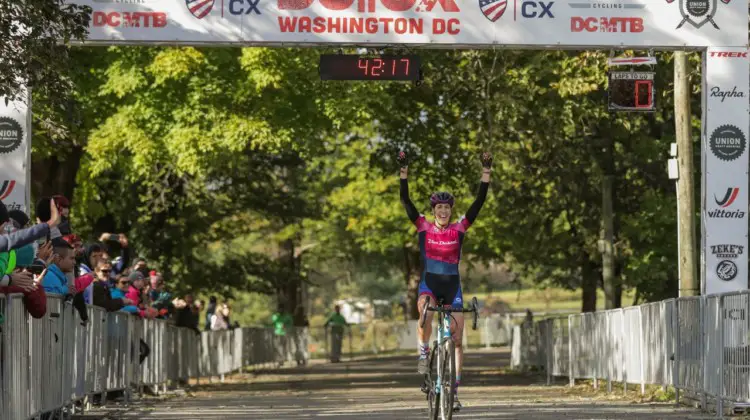 Sunny Gilbert celebrates her second-straight DCCX win. 2018 DCCX Day 2. © B. Buckley