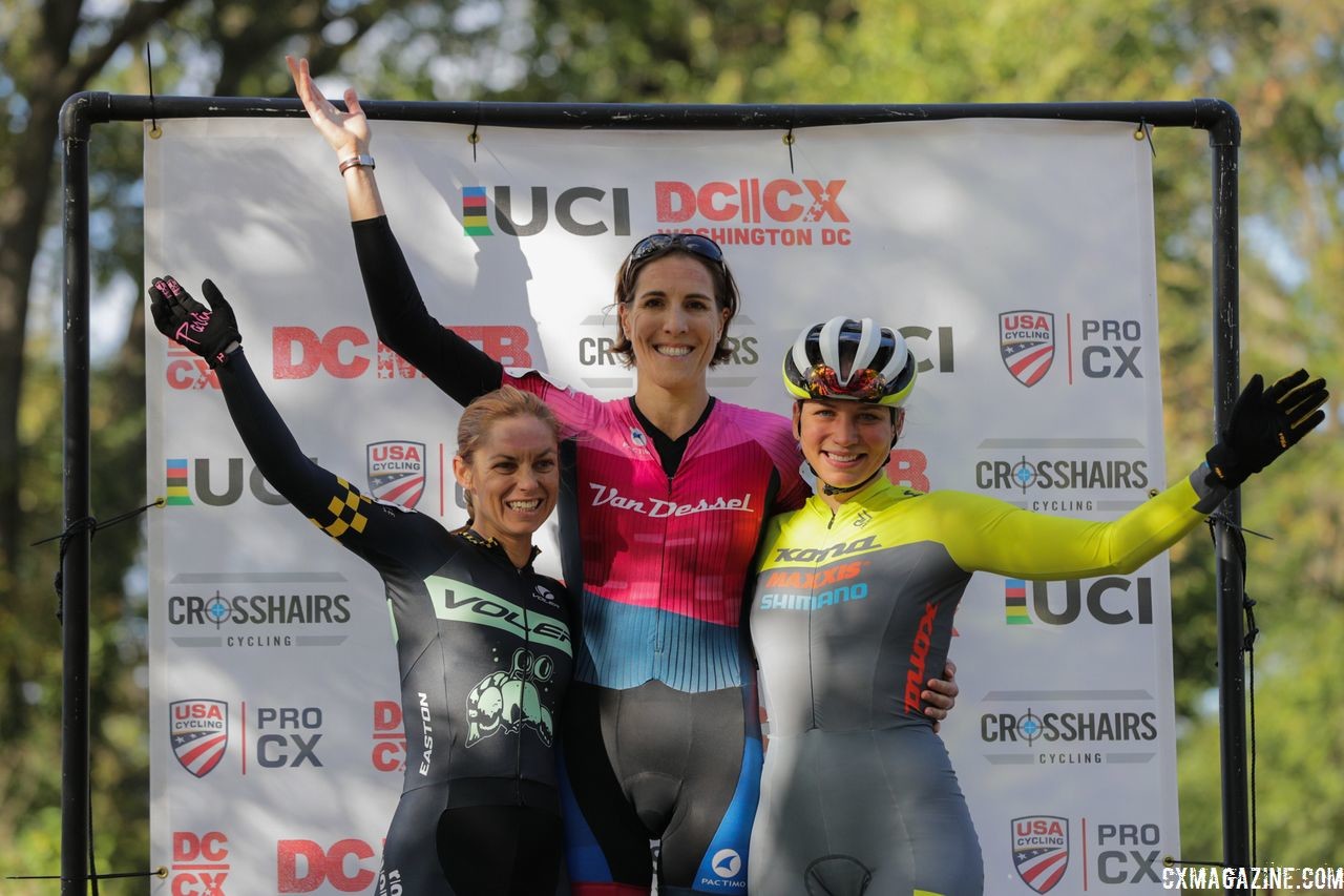 Women's podium: Sunny Gilbert, Caroline Nolan and Rebecca Fahringer. 2018 DCCX Day 2. © B. Buckley
