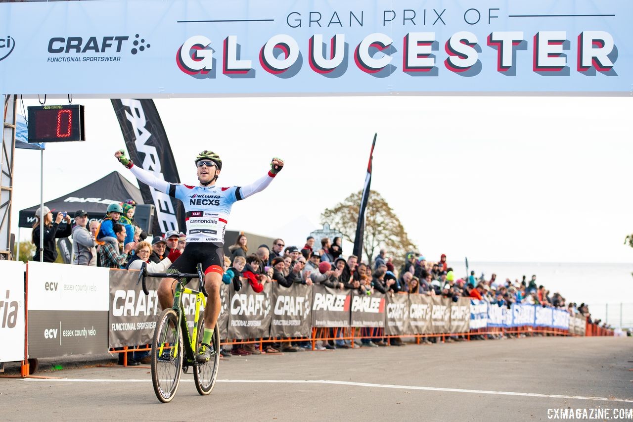 Curtis White celebrates his win. 2018 Gran Prix of Gloucester Day 2. © Peter Pellizzi