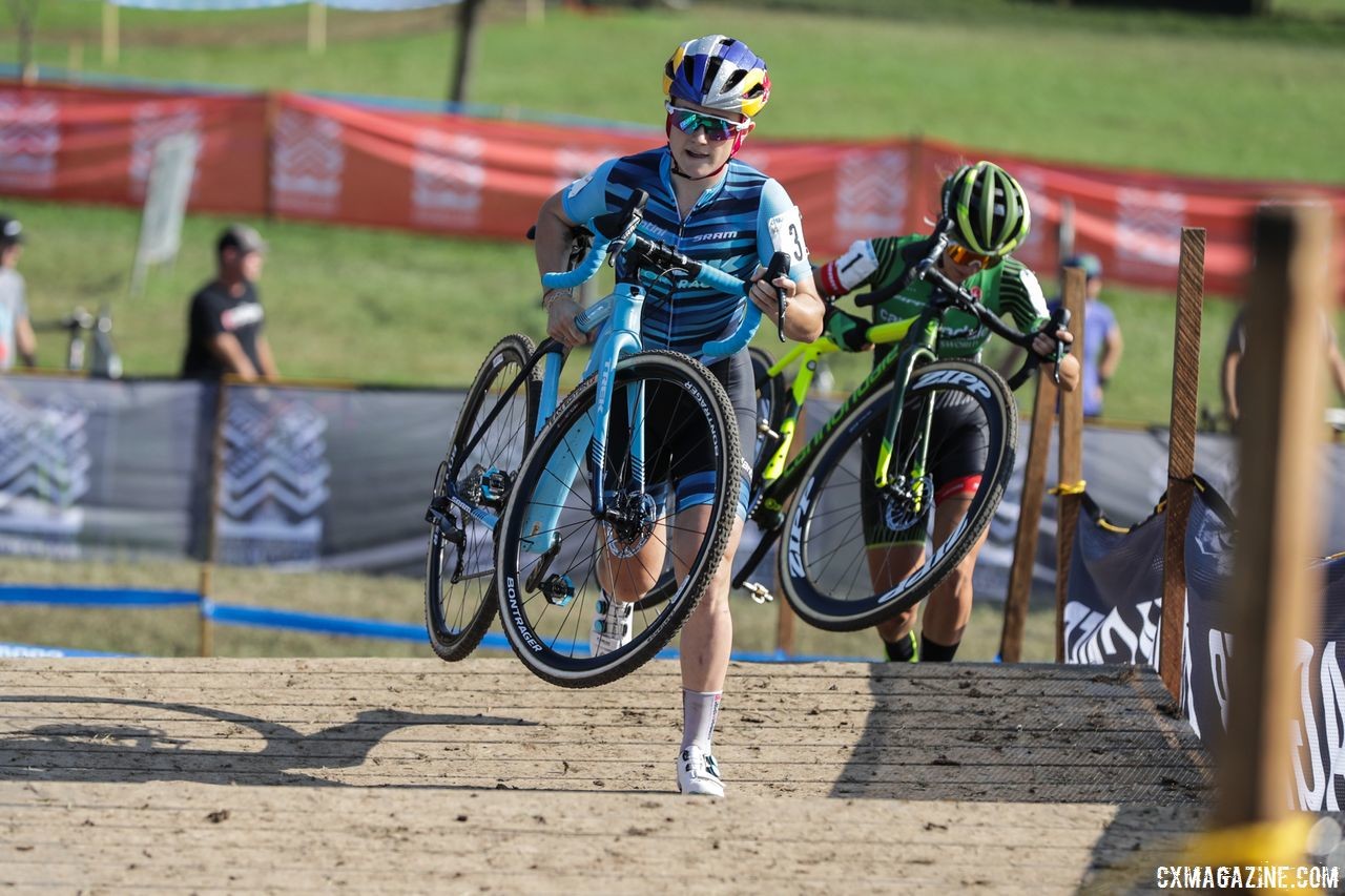 Kaitie Keough hung with Ellen Noble early in the race before Noble got a winning gap. 2018 Charm City Cross Day 2. © B. Buckley