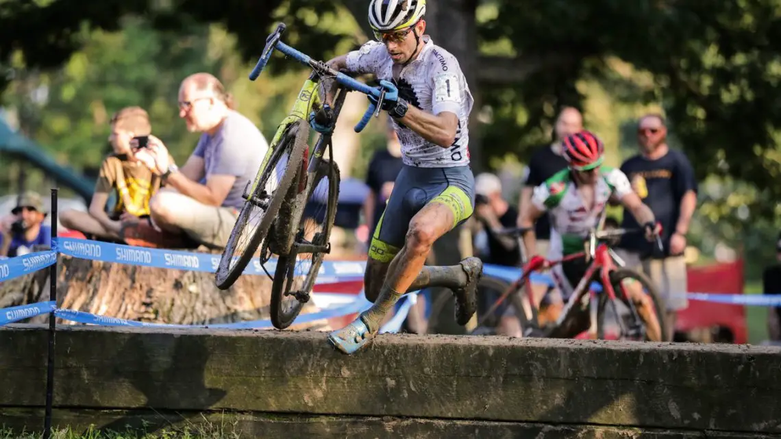 Kerry Werner hops over the high barriers. 2018 Charm City Cross Day 2. © B. Buckley