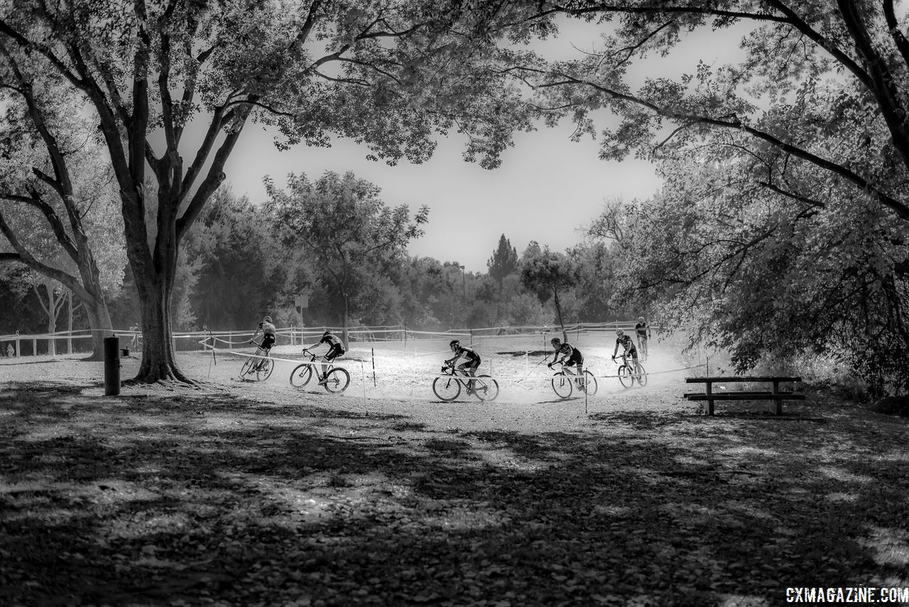 Riders wind their way through the course on the sunny afternoon. 2018 Sacramento Cyclocross #2, Miller Park. © J. Vander Stucken / Cyclocross Magazine