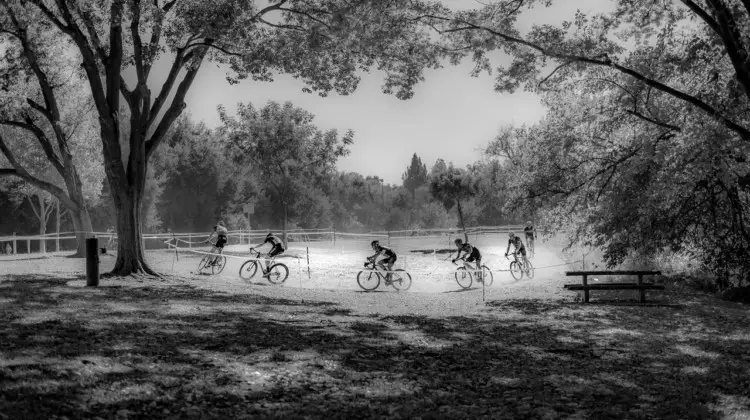 Riders wind their way through the course on the sunny afternoon. 2018 Sacramento Cyclocross #2, Miller Park. © J. Vander Stucken / Cyclocross Magazine