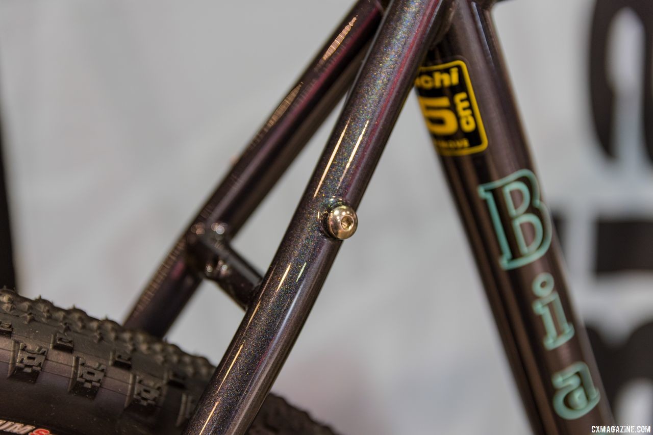 The steel Orso has rear rack mounts, of course. Bianchi Orso, Impulso All Road and E-Road Aria, Interbike 2018. © C. Lee / Cyclocross Magazine