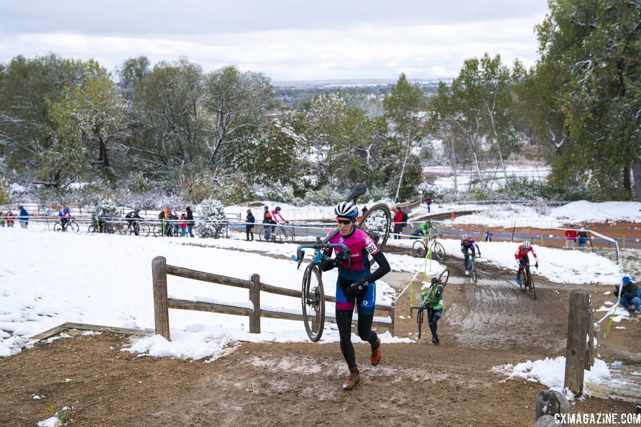 Sunny Gilbert heads up the Belgian stairs. 2018 US Open of Cyclocross, Day 2. © Col Elmore