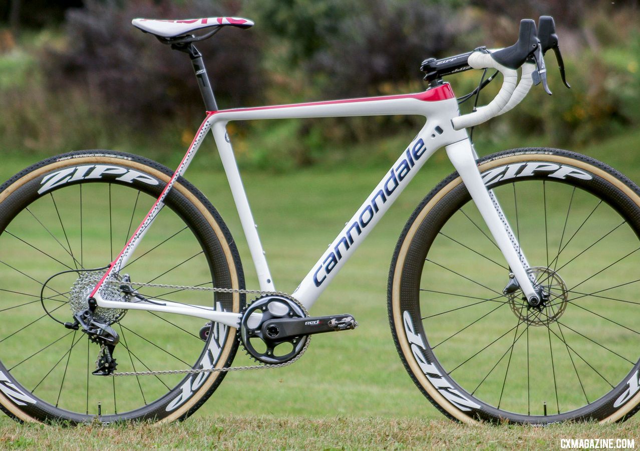 Stephen Hyde's second bike is white and has a BMX theme. Stephen Hyde's 2018/19 Cannondale SuperX Cyclocross Bikes. © Z. Schuster / Cyclocross Magazine