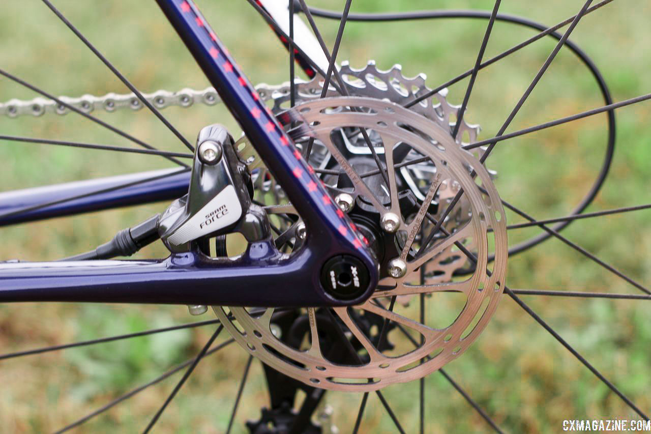 Hyde uses SRAM Force 1 HRD flat mount calipers with Centerline rotors for stopping. Stephen Hyde's 2018/19 Cannondale SuperX Cyclocross Bikes. © Z. Schuster / Cyclocross Magazine