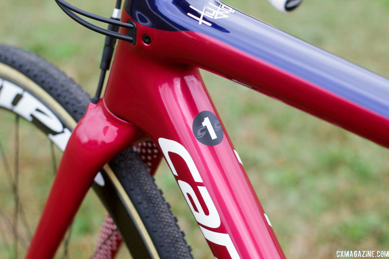 Hyde's bikes are numbered one through six. Bike 1 is the red one. Stephen Hyde's 2018/19 Cannondale SuperX Cyclocross Bikes. © Z. Schuster / Cyclocross Magazine