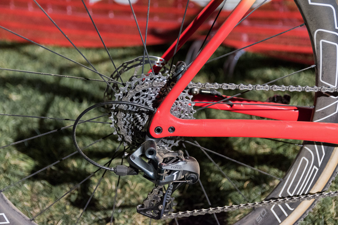 Rochette's Force 1 drivetrain was set up with an 11-32t cassette. Maghalie Rochette's winning Specialized Crux. RenoCross 2018. © C. Lee / Cyclocross Magazine