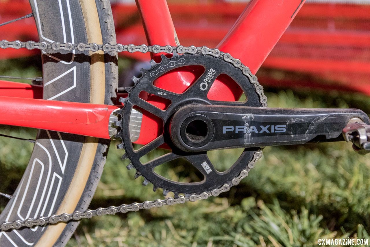 The CruX Expert, like many Specialized bikes, features a crankset from Praxis Works. Maghalie Rochette's winning Specialized Crux. RenoCross 2018. © C. Lee / Cyclocross Magazine