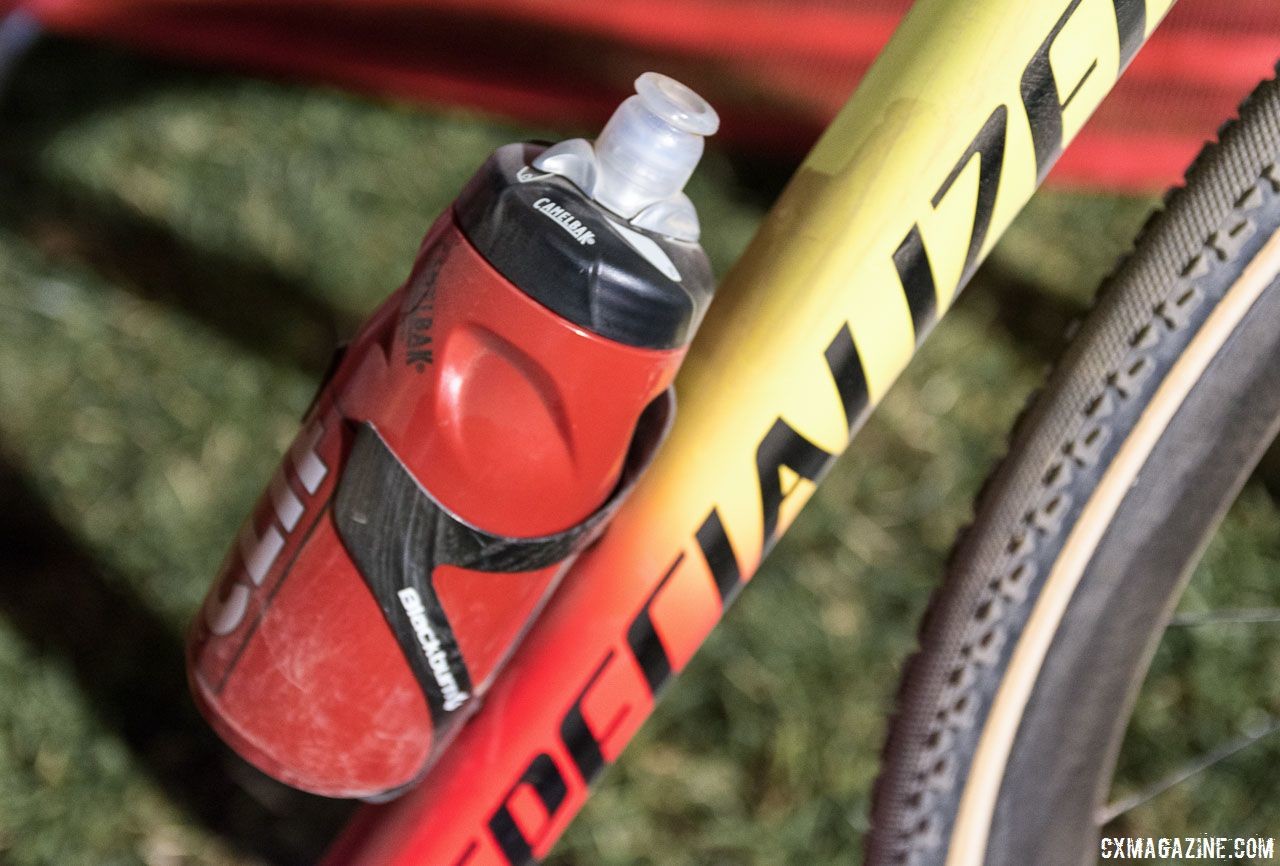 While many riders prefer to leave their main triangle open for easy shouldering Rochette opted for the advantage of hydration and mounted a Blackburn bottle cage. Maghalie Rochette's winning Specialized Crux. RenoCross 2018. © C. Lee / Cyclocross Magazine